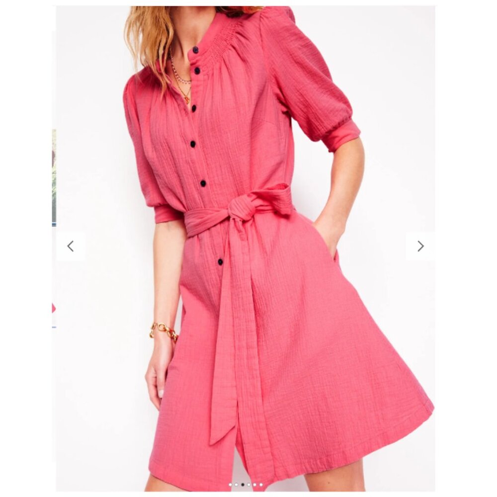 NWT Boden Ada Double Cloth Short Dress Azalea Pink Women's US 10
